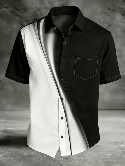 Men's Vintage Abstract Art Print Short-Sleeved Pocket Shirt