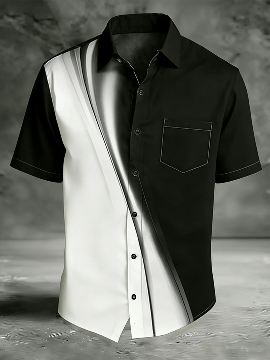 Men's Vintage Abstract Art Print Short-Sleeved Pocket Shirt