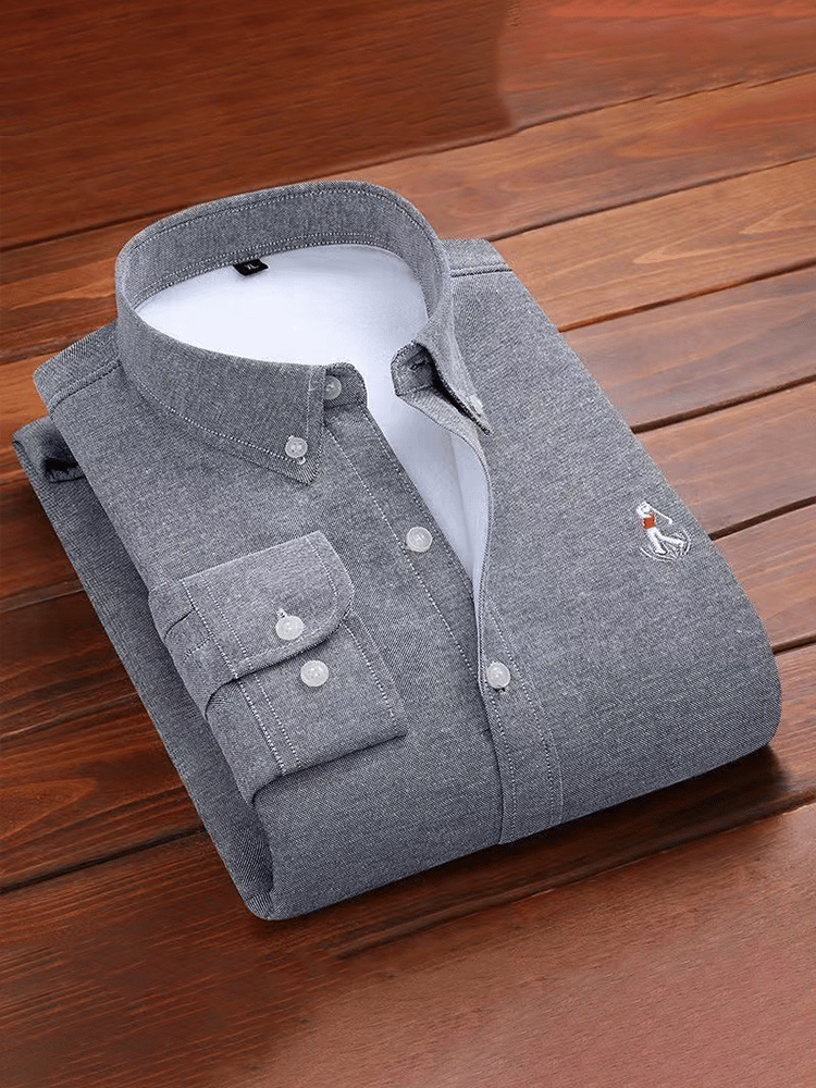 Men's Thick Cotton Embroidered Long Sleeve Business Shirt