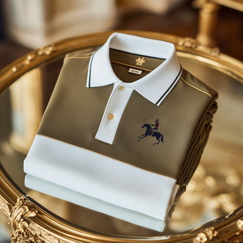 Men's Classic Business Check Logo Button Short Sleeve Polo Shirt