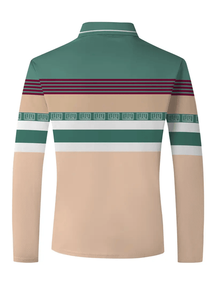 Men's Business Light Luxury Striped Print Lapel Polo Shirt