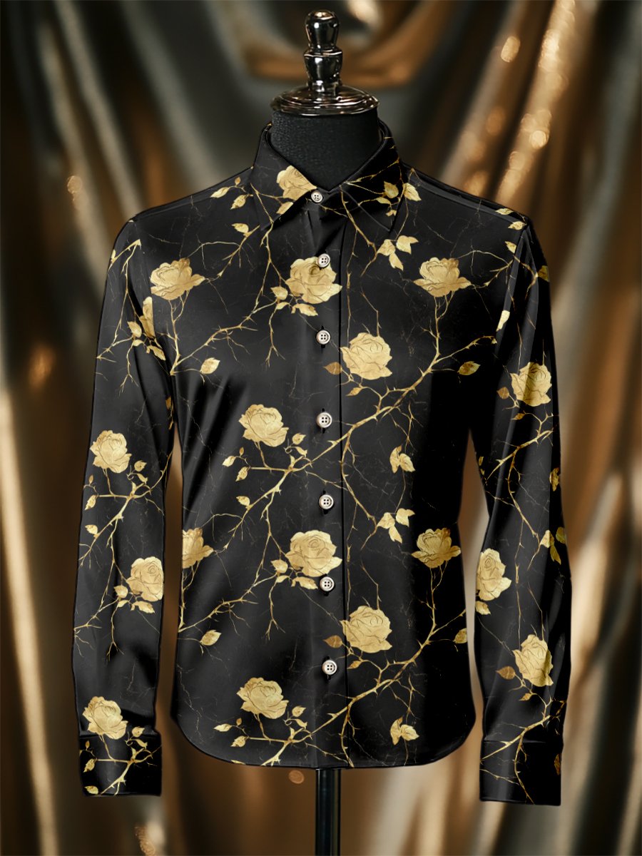 Men's Silk Rose Luxury Business Long Sleeve Shirt
