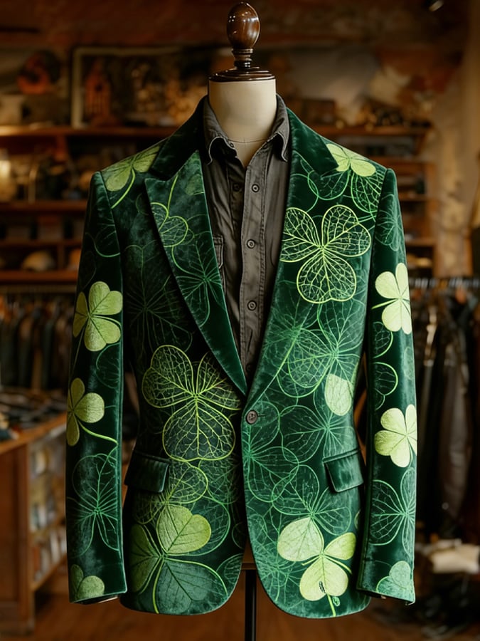 Men's Retro St. Patrick's Day Velvet Casual Suit Jacket