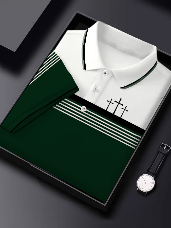 Men's Retro Faith  Casual Printed Short Sleeve Polo Shirt