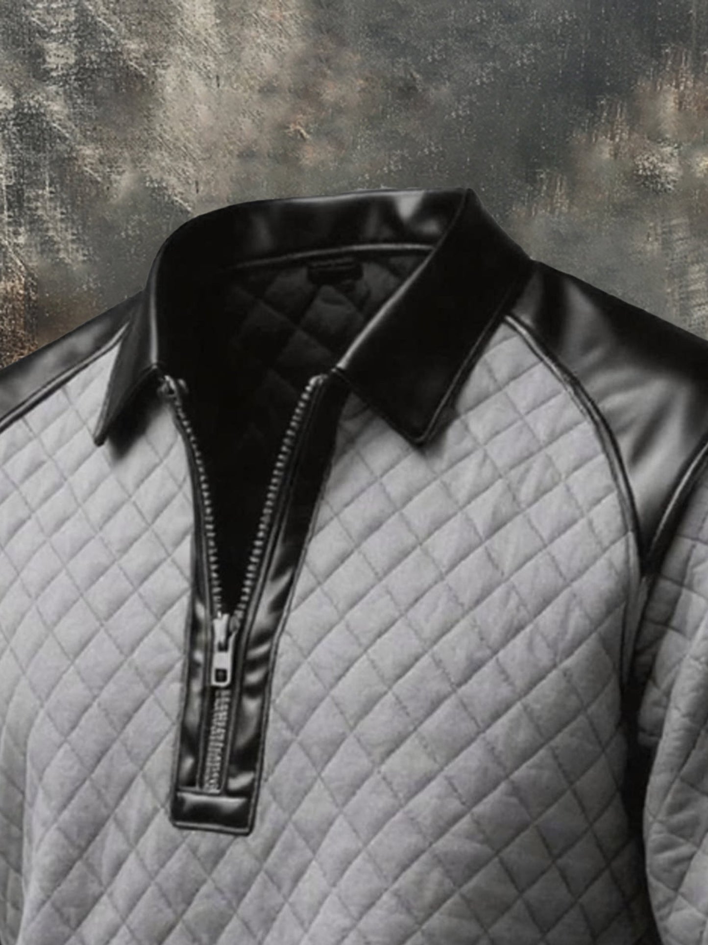 Men's Vintage-Style Textured Leather Paneling Comfortable Zip-Up Sweatshirt