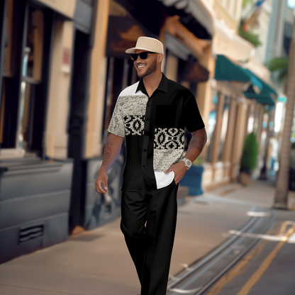 Men's Gradient Print Short Sleeve Shirt Walking Suit 1080