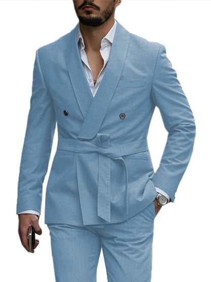Casual Business Banquet Solid Belt Suit Dress Pants Two Piece Set