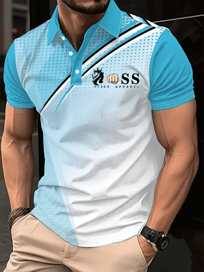 Men's Retro Letter Design Printed Casual Polo Shirt