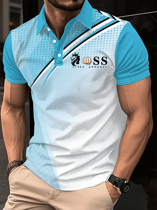 Men's Retro Letter Design Printed Casual Polo Shirt