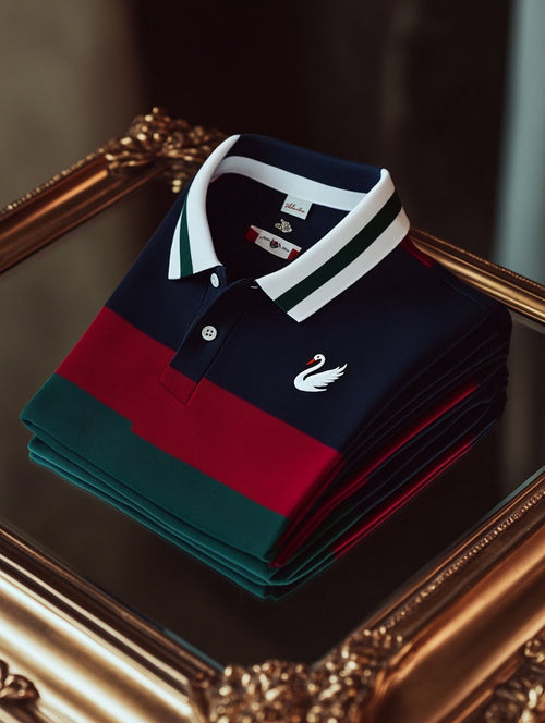 Men's Retro Business Stripe Print Long Sleeve Polo Shirt