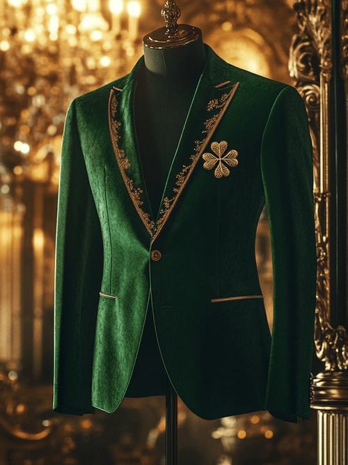 Men's Green Plaid Luxury Business Suit Jacket