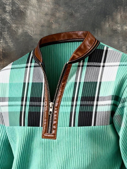 Men's Vintage Color-Block Printed Zip-Up Hoodie