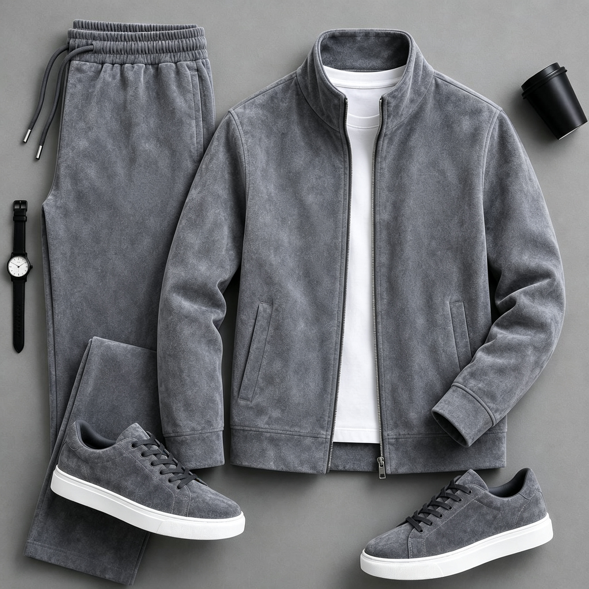 Men's Solid-Color Zipper Hoodie and Pants Set