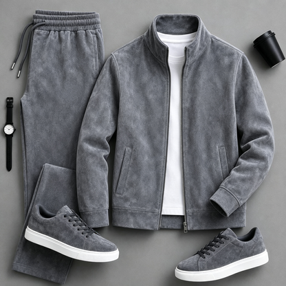 Men's Solid-Color Zipper Hoodie and Pants Set