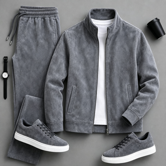 Men's Solid-Color Zipper Hoodie and Pants Set