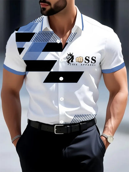 Men's Retro Letter Design Printed Business Short Sleeve Shirt
