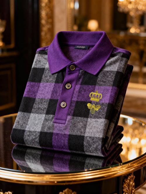 Men's Retro Business Logo Print Long Sleeve Polo Shirt