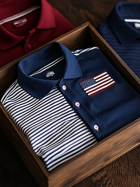Mens Luxury Casual Independence Day Flag Long Sleeve Shirt