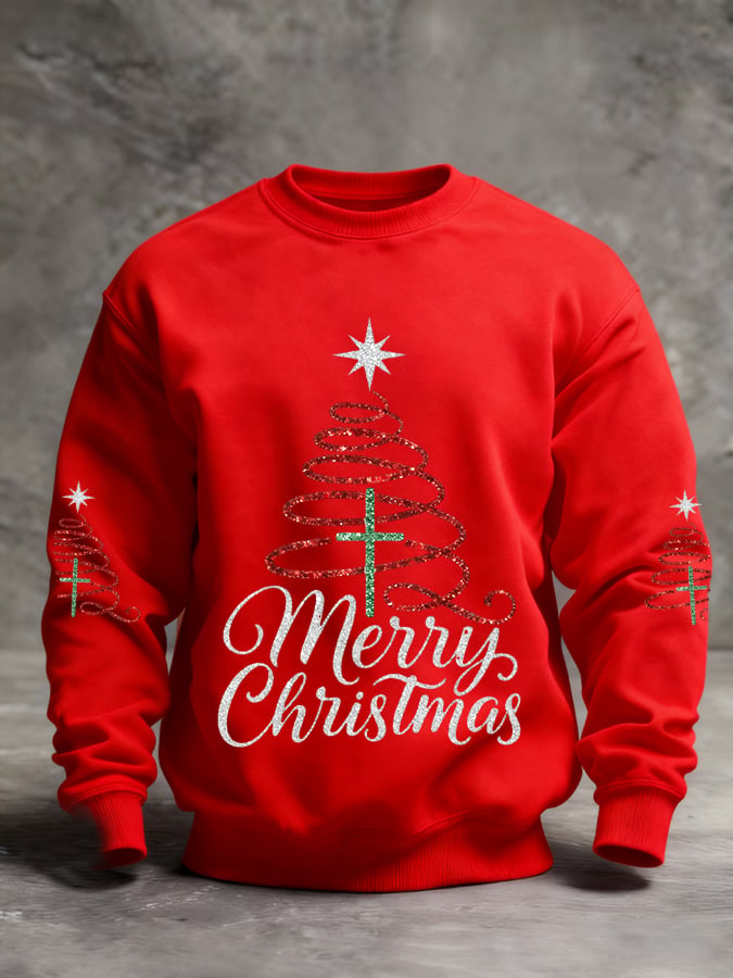 Men's Faith Cross Christmas Printed Pullover Sweatshirt