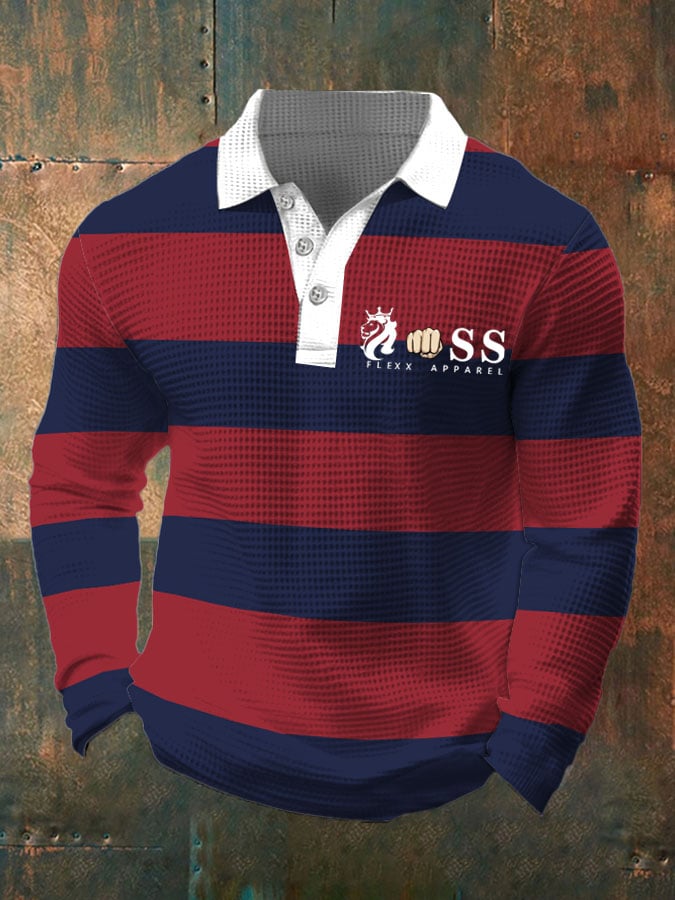 Men's Business Casual Contrast Waffle Polo Top