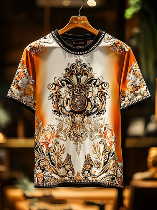 Men's Business Luxury Printed  Cotton Short Sleeve T-Shirt