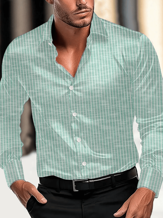 Men's Vintage Business Casual Printed Satin Long Sleeve Shirt