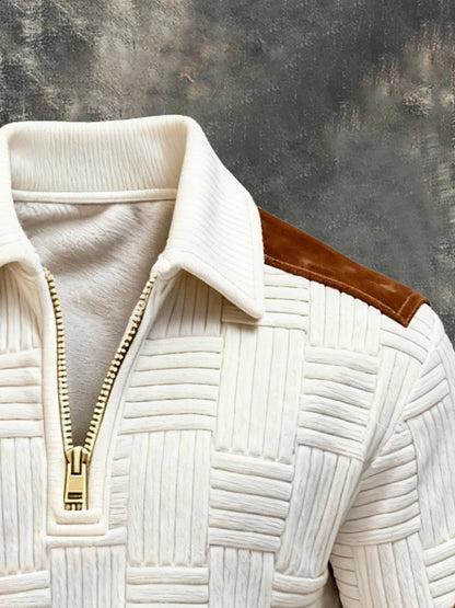 Men's Retro Jacquard Textured Comfortable Zip-Up Sweatshirt