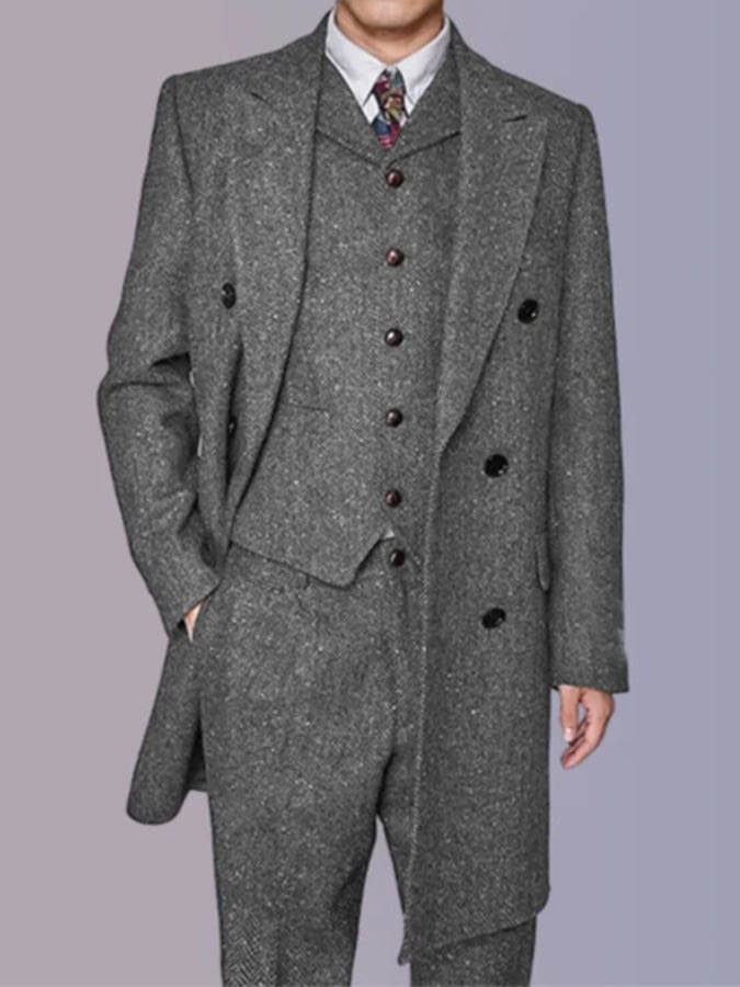 Men's Business Single-Breasted Solid Color Three-Piece Suit