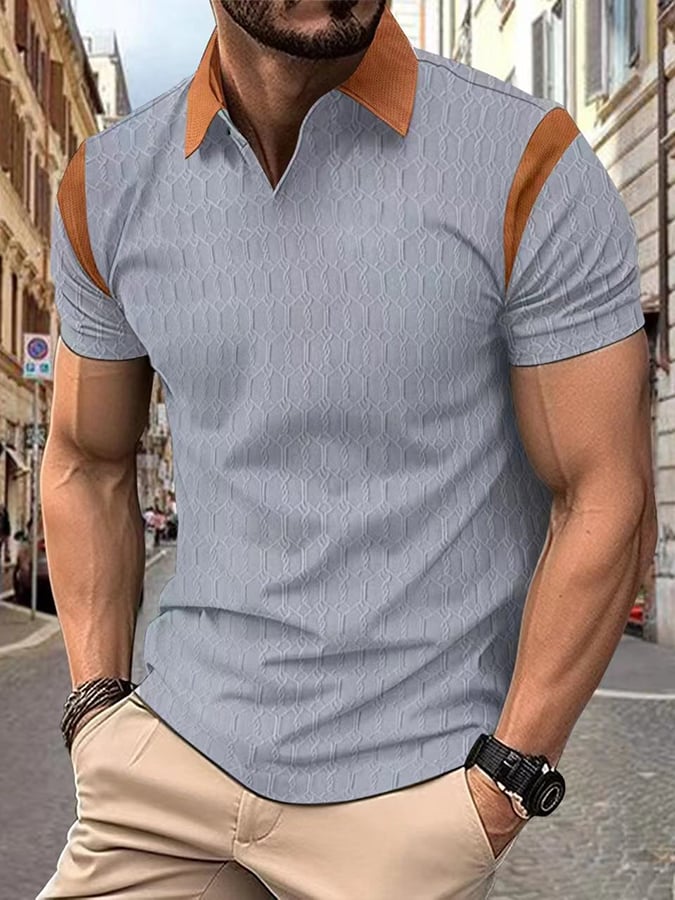 Men's Geometric Jacquard Fabric Fashionable Casual Polo Shirt
