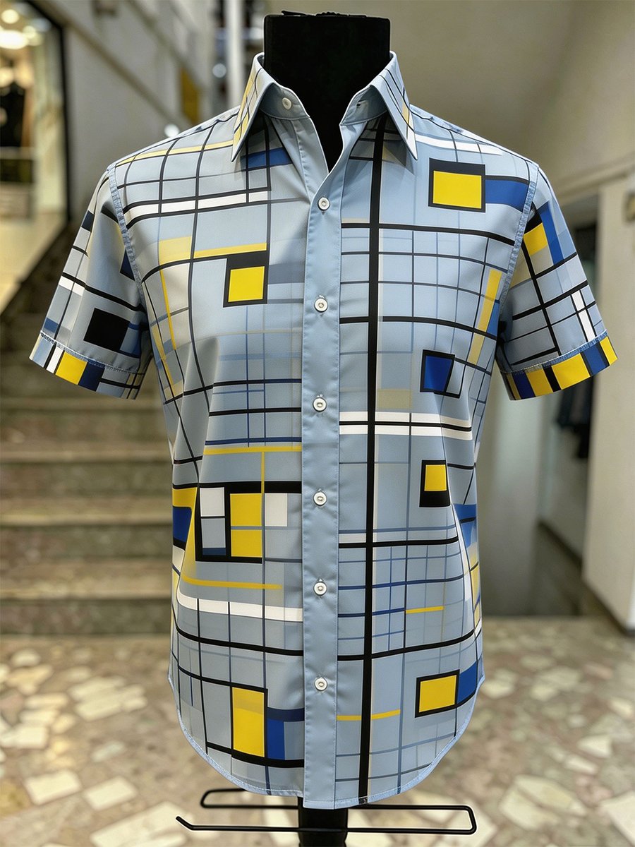 Men's Retro Bauhaus Geometric Short-Sleeve Shirt