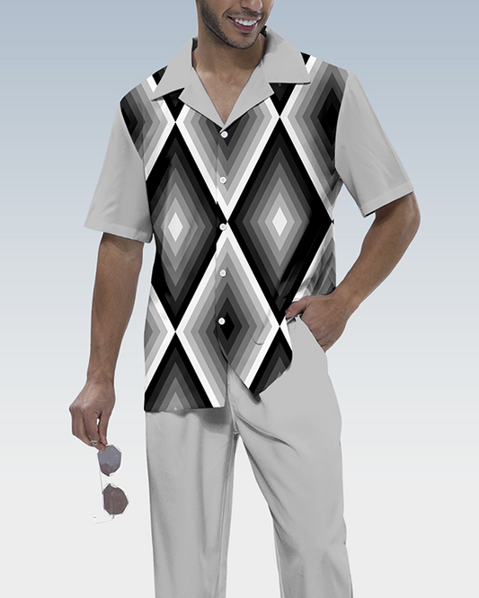 Men's retro printed short sleeve shirt walking suit 898