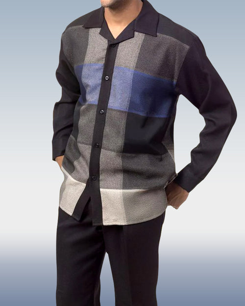Suitmens Men's Casual Check Long Sleeve Walking Suit 024