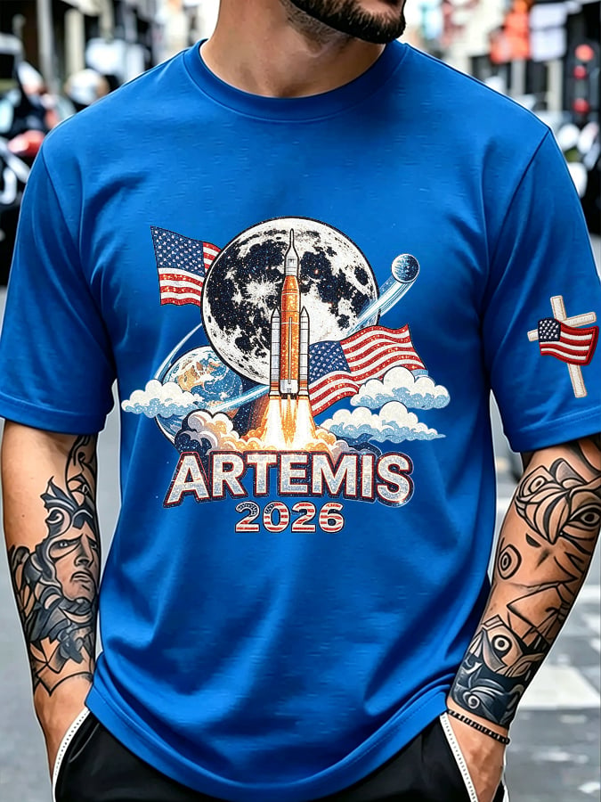 Men's Artemis II Moon Mission Themed Trendy T-Shirt for Space Enthusiasts