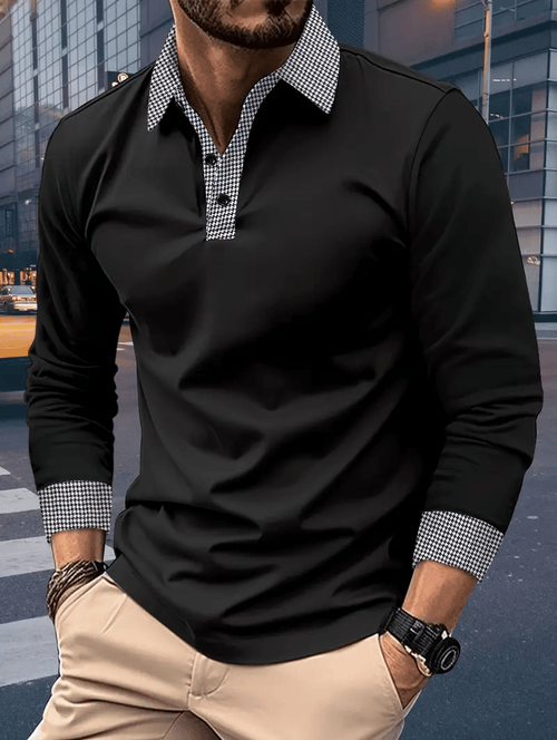 Men's Business Casual Striped Long-Sleeved Polo Shirt