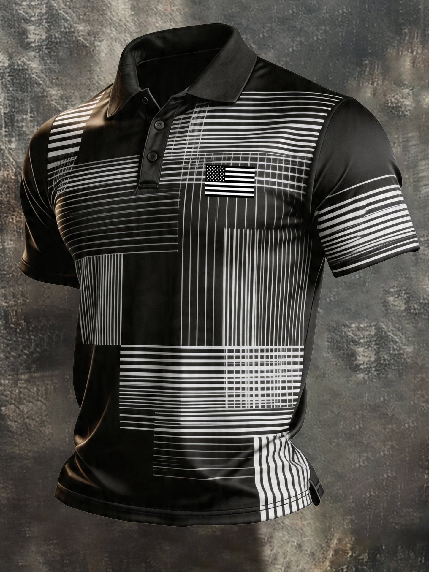 Men's Retro Patriotic Color-Block Short-Sleeve Polo Shirt