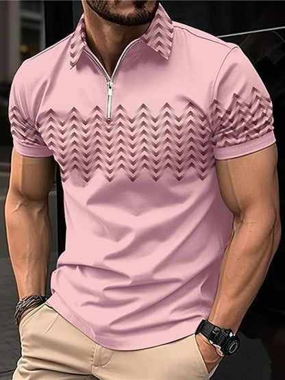 Printed Lapel Pullover Casual Polo Shirt