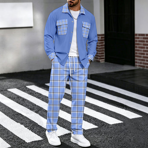 Men's Two-Piece Set: Patchwork-Print Shirt and Pants