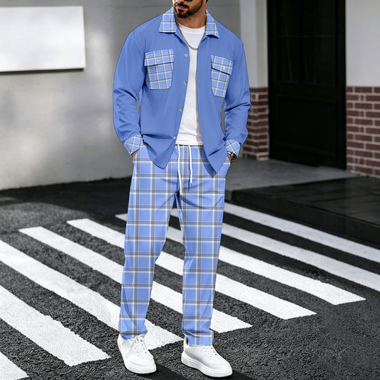 Men's Two-Piece Set: Patchwork-Print Shirt and Pants