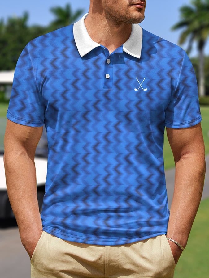 Men's Fashionable Geometric Short Sleeved Polo Shirt