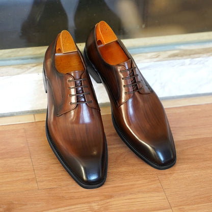 Men's Business Casual Faux Wood Grain Old Square Toe Faux Leather Derby Shoes