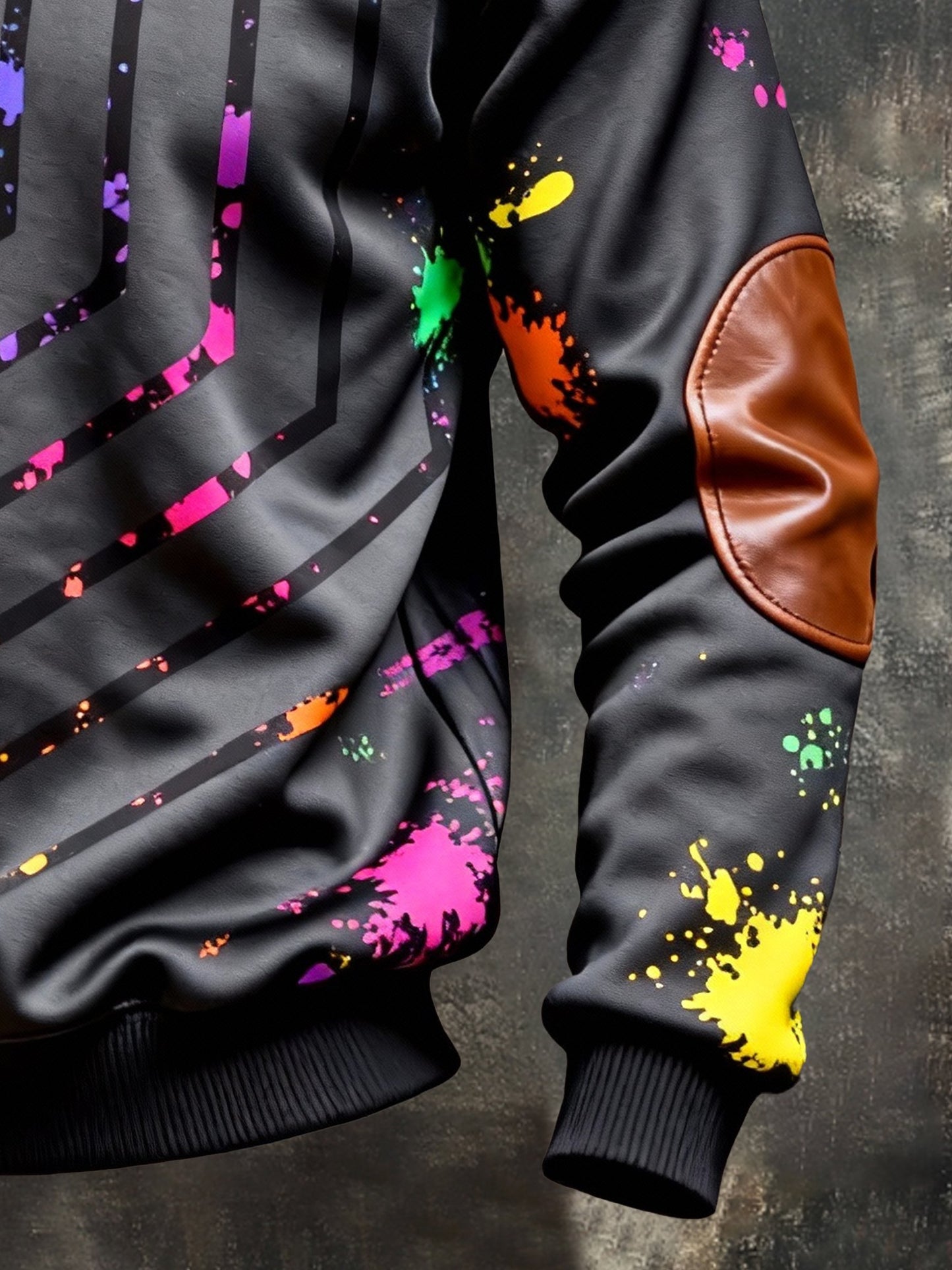 Men's Vintage Color-Block Printed Zip-Up Hoodie