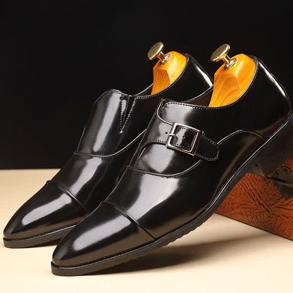 Black Pointed Toe European And American British Style Business Men'S Shoes