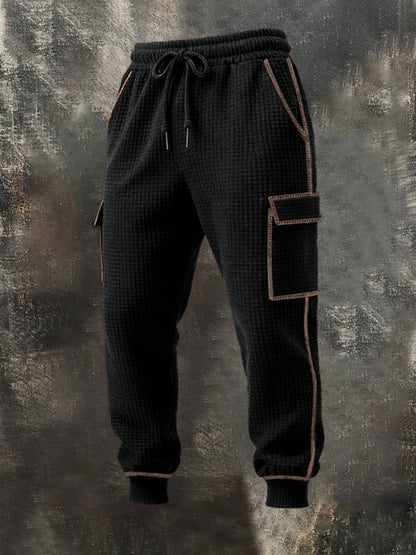 Men'S Waffle Stitching Contrast Color Hooded Casual Sweatshirt Suit