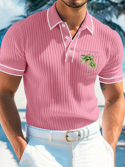 Men's Casual Vacation Coconut Tree Striped Polo