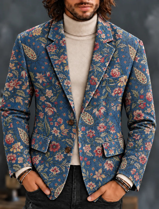 Men's Vintage Ethnic Floral Pattern Print Casual Corduroy Blazer