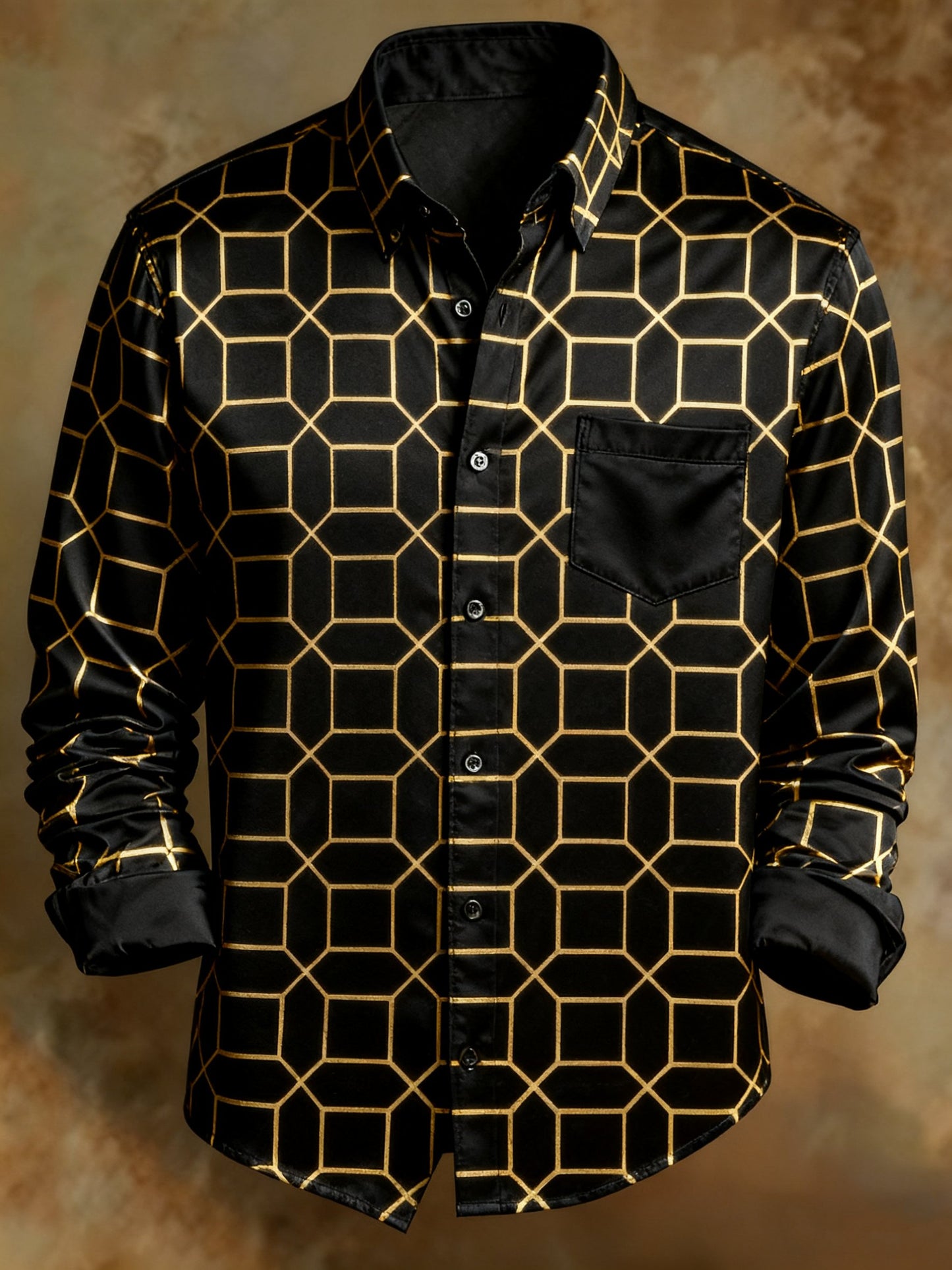 Men's Retro Abstract Art Print Octagon Trellis Business Style Shirt