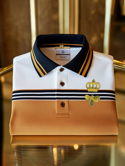 Men's Classic Business Check Logo Button Short Sleeve Polo Shirt