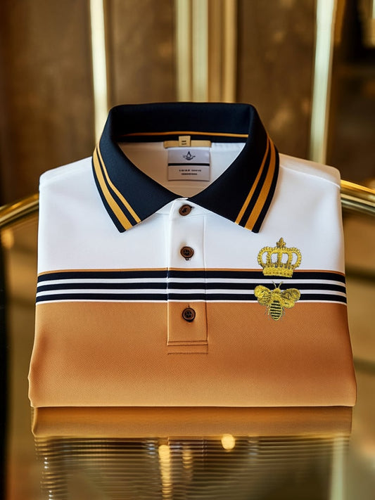 Men's Classic Business Check Logo Button Short Sleeve Polo Shirt