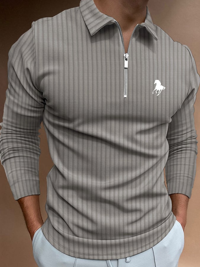 Men's Horse Print Casual Polo Shirt