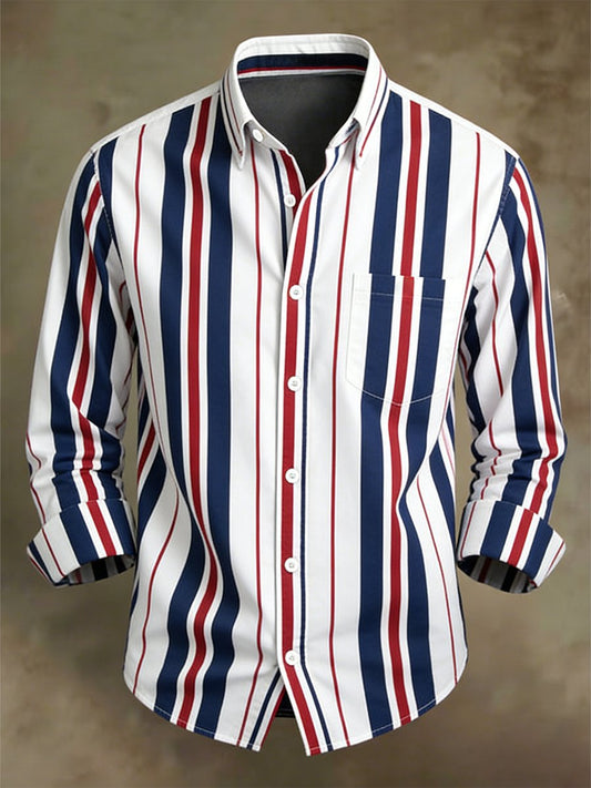 Men's Business Casual Striped Long-Sleeved Shirt